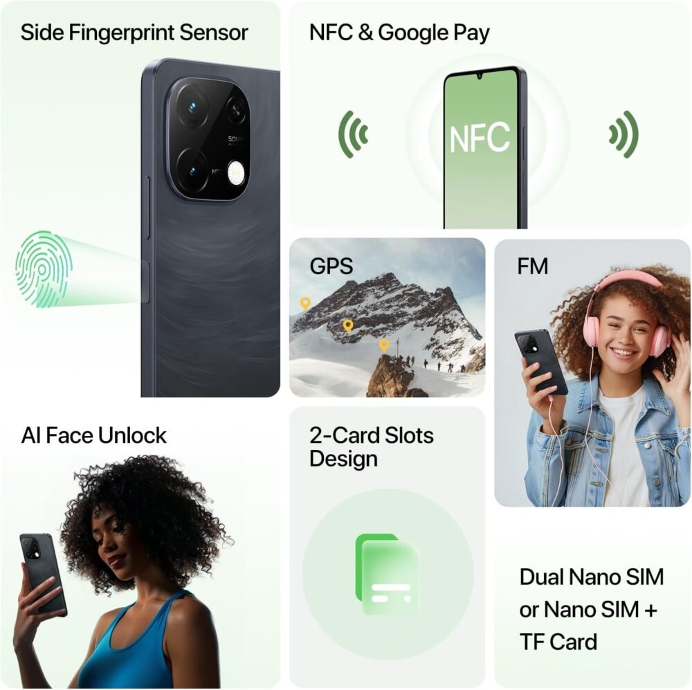 UMIDIGI G9C Android 14 Unlocked Cellphone,Octa-core 12GB +128GB Expand 1TB Unlocked Smartphone,6.75" HD+ 90Hz,5000mAh Battery,50MP Camera,GPS,BT 5.4,NFC,AI Face Unlock,Warranty,Black - Image 8