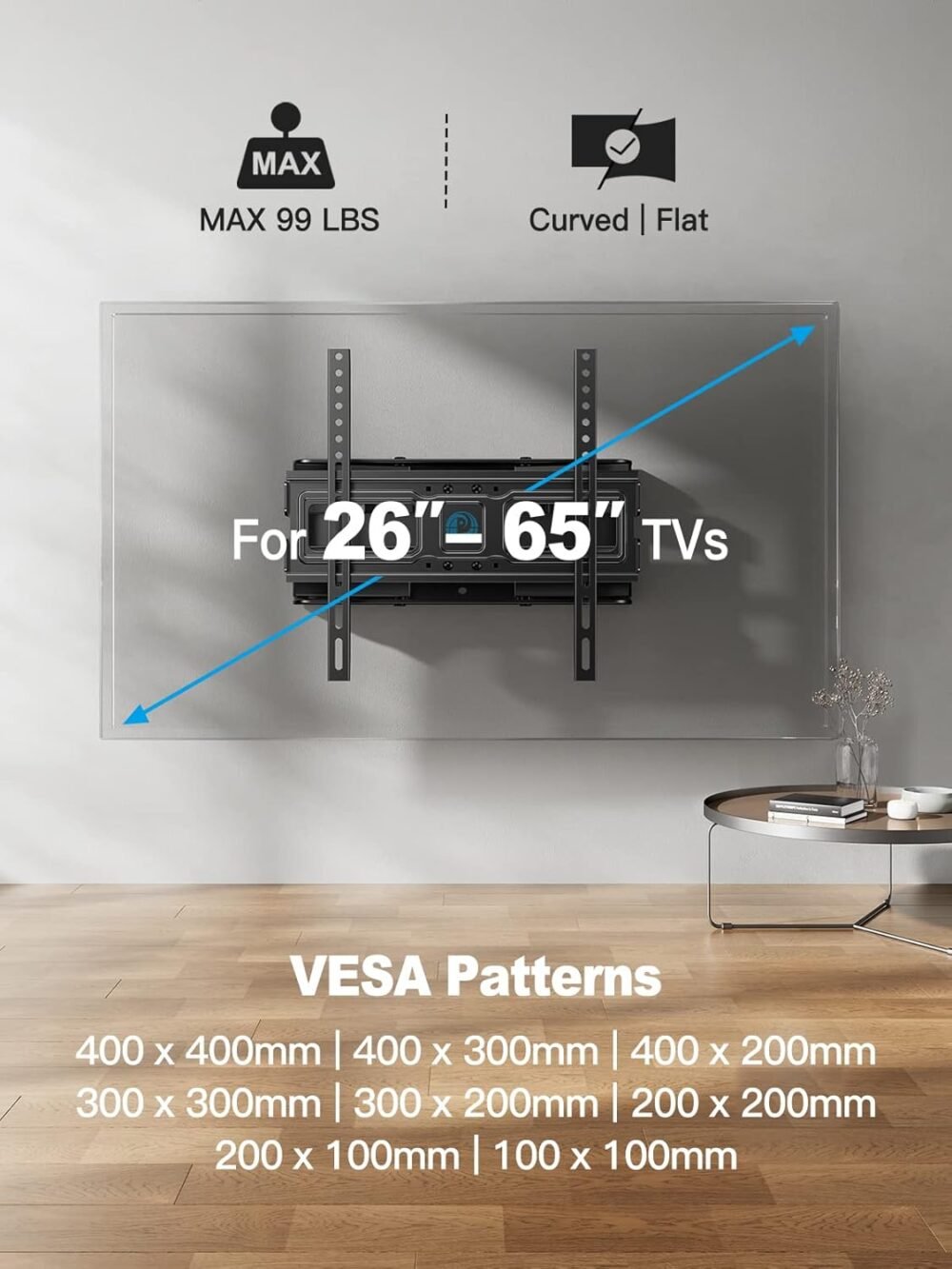 Pipishell TV Wall Mount for 26-65 inch LED LCD OLED 4K TVs up to 99lbs, Full Motion TV Mount Bracket Articulating Swivel Extension Tilting Leveling Max VESA 400x400mm, Fits 12/16 Inch Wood Studs - Image 4