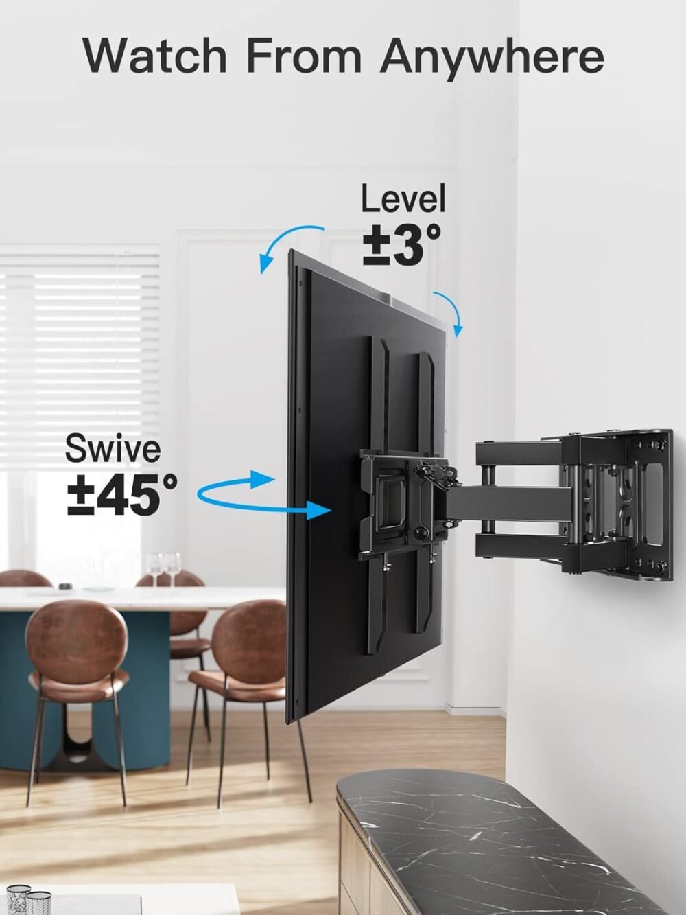 Pipishell TV Wall Mount for 26-65 inch LED LCD OLED 4K TVs up to 99lbs, Full Motion TV Mount Bracket Articulating Swivel Extension Tilting Leveling Max VESA 400x400mm, Fits 12/16 Inch Wood Studs - Image 8