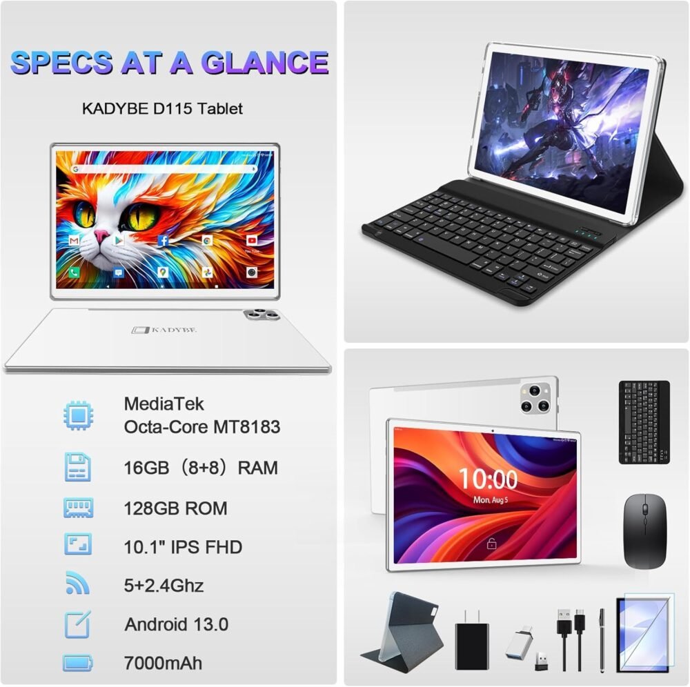 2025 Latest Tablet Android 13 Tablets 10 Inch, Tablet 128GB ROM+16GB RAM (8+8 Virtual), 2 In 1 Tablet with keyboard, Powerful Octa-Core+13MP Camera, 1TB TF Expandable, FHD IPS Display WiFi Tablet PC - Image 3
