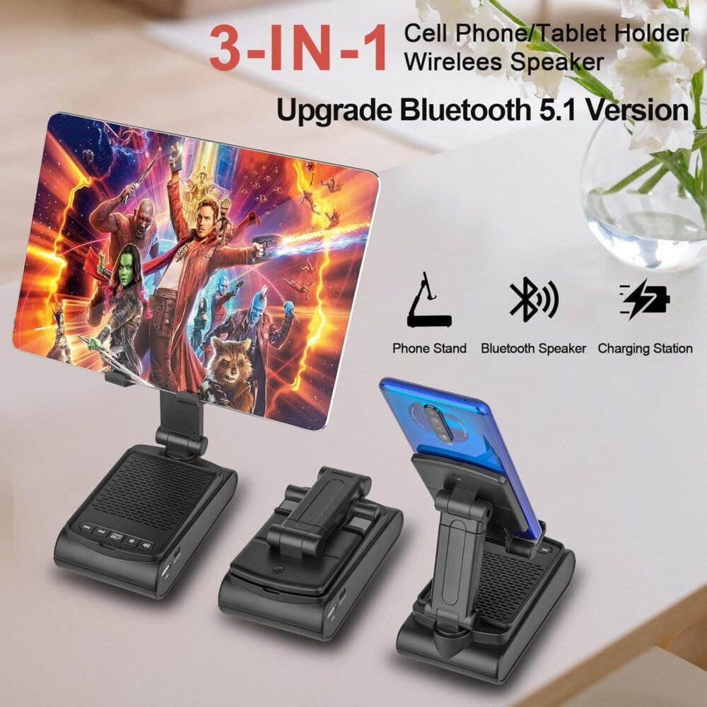 Gifts for Men,Cell Phone Stand with Wireless Bluetooth Speaker HD Surround Sound for Home and Outdoors with Bluetooth Speaker for Desk Compatible with iPhone for ipad,All Smartphones - Image 4