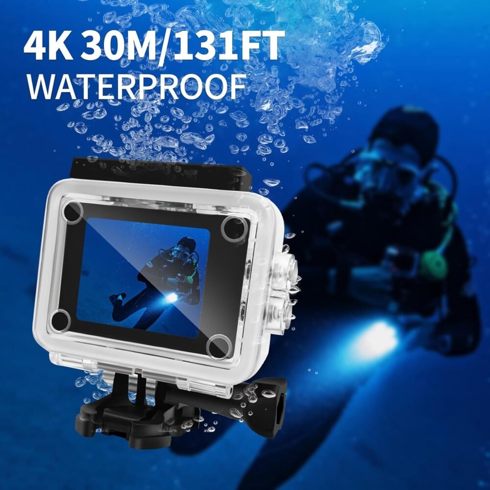 Fangool Action Camera 4K 30FPS, Waterproof Camera 30M Ultra HD 131FT Underwater WiFi Cam 170°Wide Angle Shooting, with 2 x 1050 mAh Batteries for Skiing, Skating, Surfing, Cycling, Fishing - Image 3