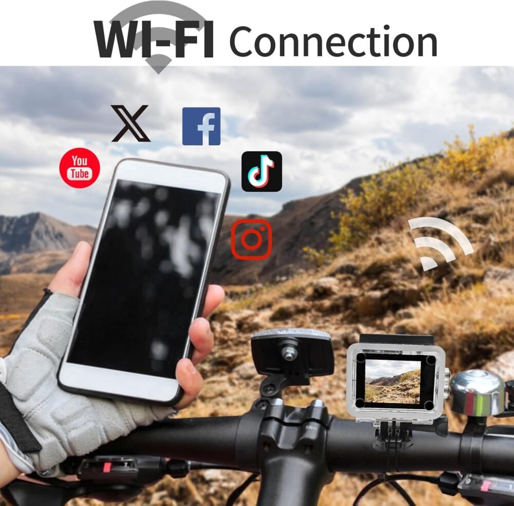 Fangool Action Camera 4K 30FPS, Waterproof Camera 30M Ultra HD 131FT Underwater WiFi Cam 170°Wide Angle Shooting, with 2 x 1050 mAh Batteries for Skiing, Skating, Surfing, Cycling, Fishing - Image 4