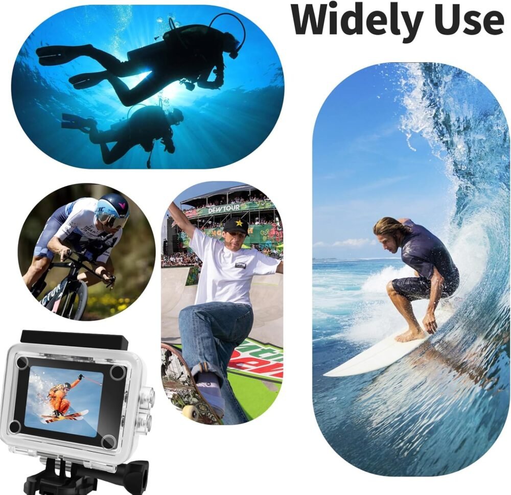 Fangool Action Camera 4K 30FPS, Waterproof Camera 30M Ultra HD 131FT Underwater WiFi Cam 170°Wide Angle Shooting, with 2 x 1050 mAh Batteries for Skiing, Skating, Surfing, Cycling, Fishing - Image 5