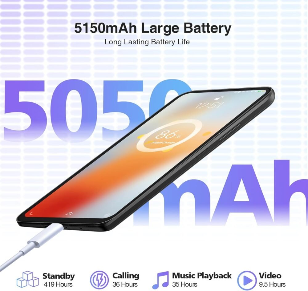 DOOGEE N55 Unlocked Cell Phone(2025), 9GB RAM+128GB ROM/1TB Android Phone, 90Hz+6.56" HD Android 14 Phone, 5150mAh, Octa Core, 13MP+8MP, 4G Dual SIM,Face Unlock,Widevine L1,OTG, T-Mobile(Black) - Image 6
