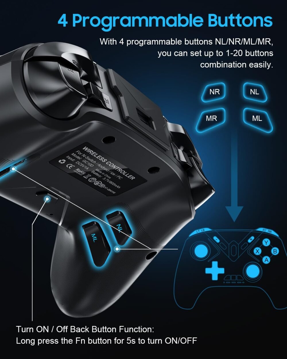 Dual Hall Effect PC Controller-Enhanced Wireless Bluetooth Controller with Hall Joysticks & Triggers & Joystick Speed Down for PC Windows/iPhone/Android/Switch/Steam/TV (With USB Dongle & Phone Clip) - Image 5