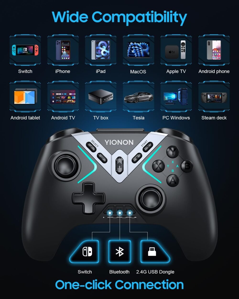 Dual Hall Effect PC Controller-Enhanced Wireless Bluetooth Controller with Hall Joysticks & Triggers & Joystick Speed Down for PC Windows/iPhone/Android/Switch/Steam/TV (With USB Dongle & Phone Clip) - Image 6
