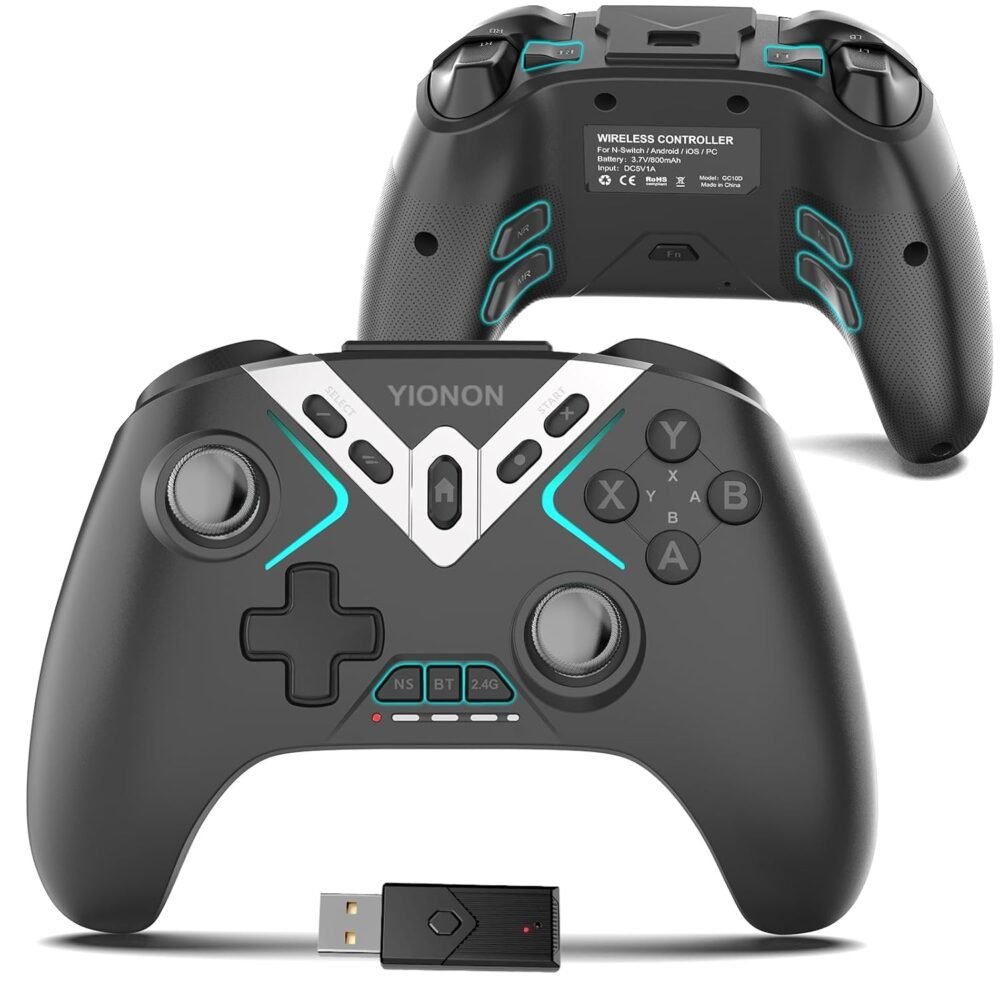 Dual Hall Effect PC Controller-Enhanced Wireless Bluetooth Controller with Hall Joysticks & Triggers & Joystick Speed Down for PC Windows/iPhone/Android/Switch/Steam/TV (With USB Dongle & Phone Clip) - Image 10