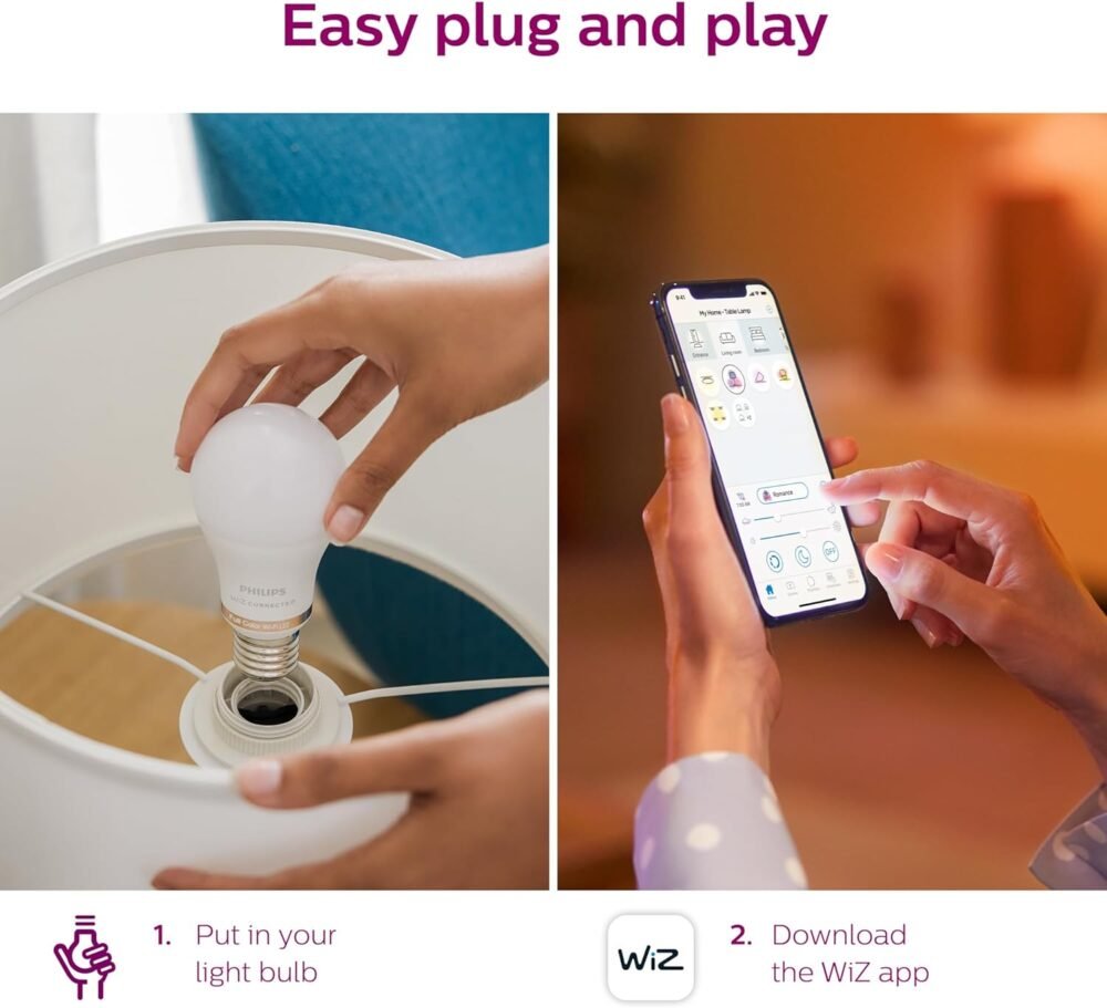 Philips 60-Watt Equivalent A19 LED Daylight (5000K) Smart Wi-Fi Light Bulb Powered by WiZ with Bluetooth (4-Pack) - Image 5