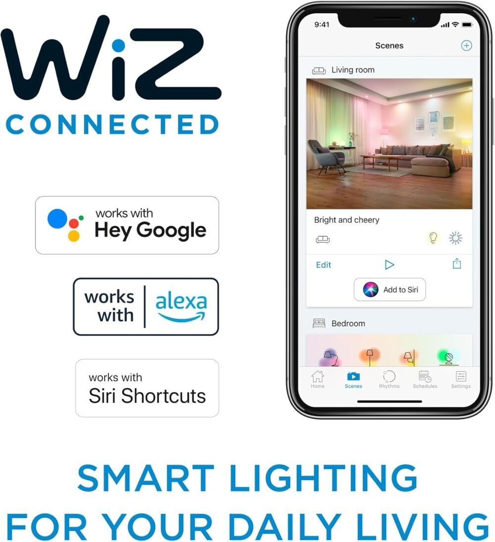 Philips 60-Watt Equivalent A19 LED Daylight (5000K) Smart Wi-Fi Light Bulb Powered by WiZ with Bluetooth (4-Pack) - Image 8