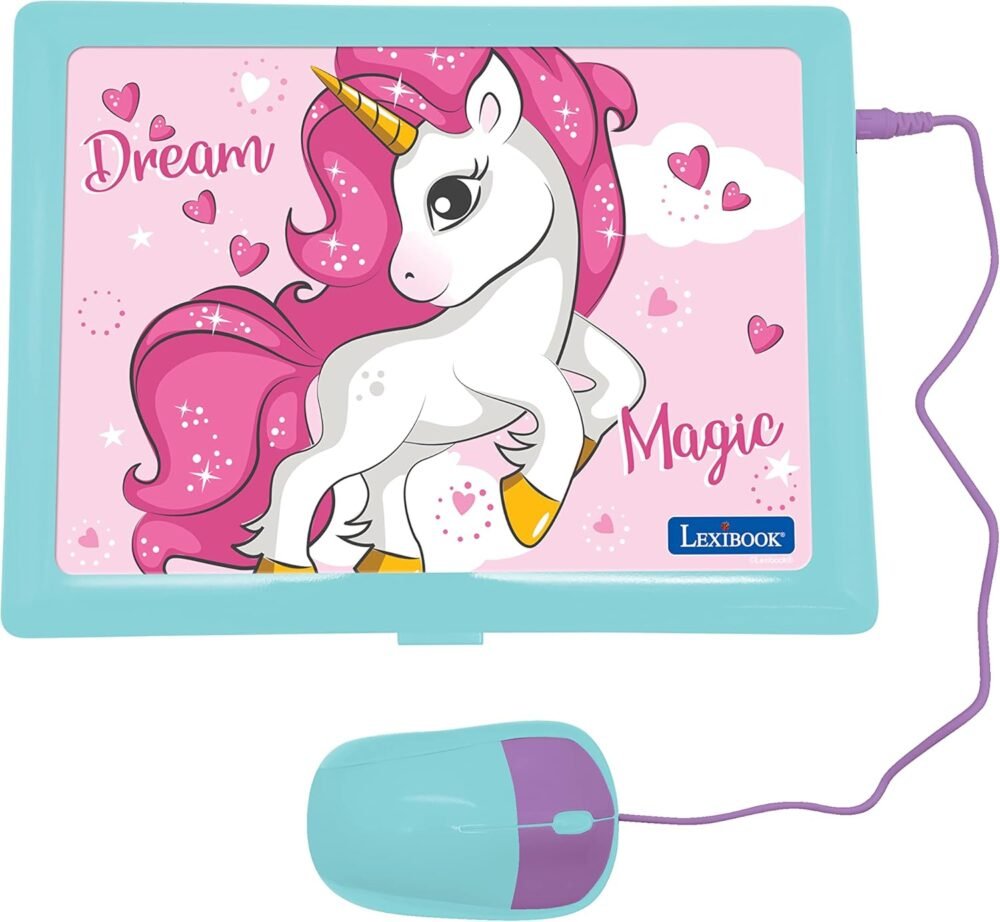 LEXiBOOK - Unicorn Educational and Bilingual Laptop Spanish/English - Toy for Children with 124 Activities to Learn Mathematics, Dactylography, Logic, Clock Reading, Play Games and Music - JC598UNIi2 - Image 3