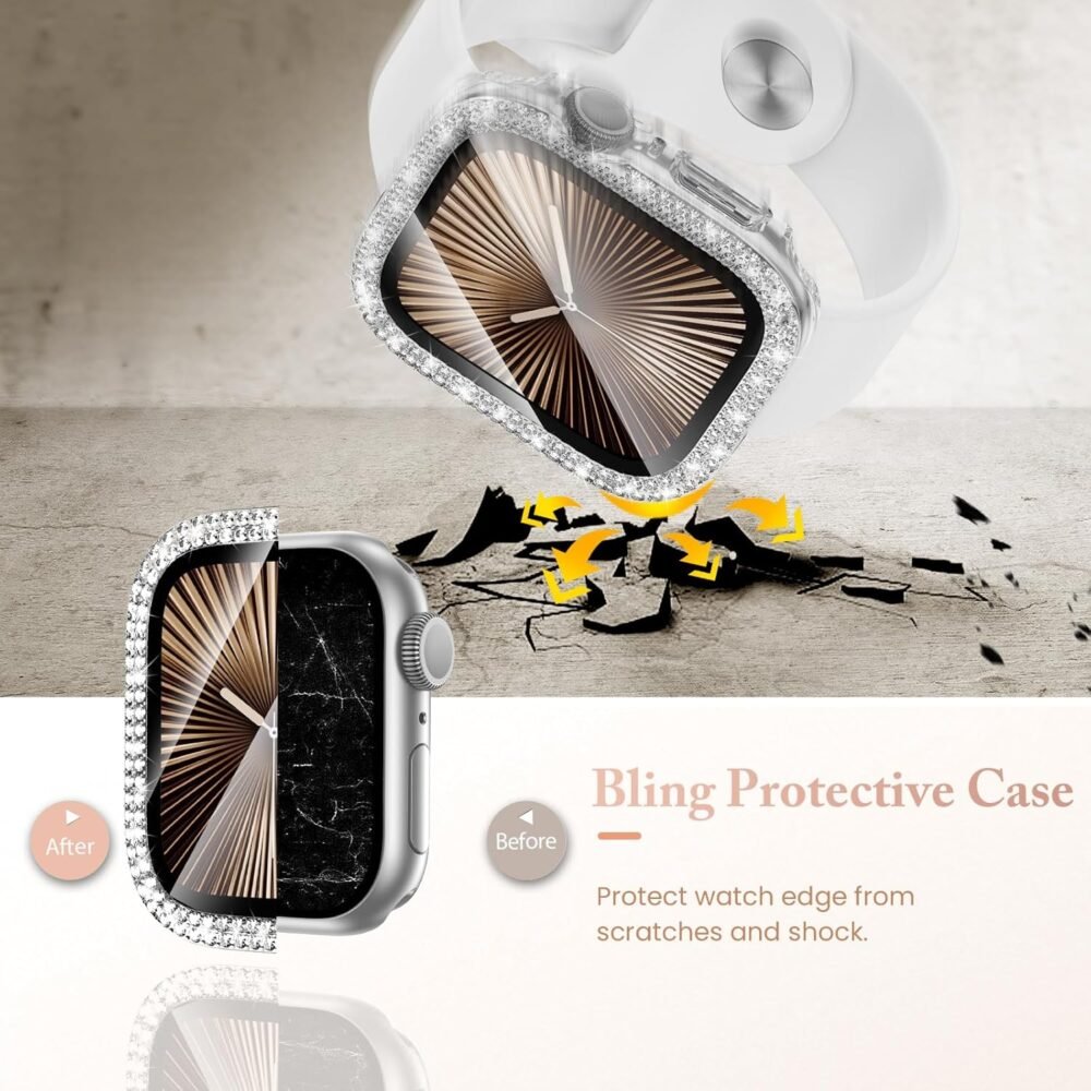 Goton Bling Screen Protector Compatible for Apple Watch Series 10 9 8 7 6 5 4 SE 2 41mm 44mm 40mm 45mm 46mm 42mm Case for Women, Glitter Diamond Rhinestone Face Cover for iWatch Accessories - Image 4