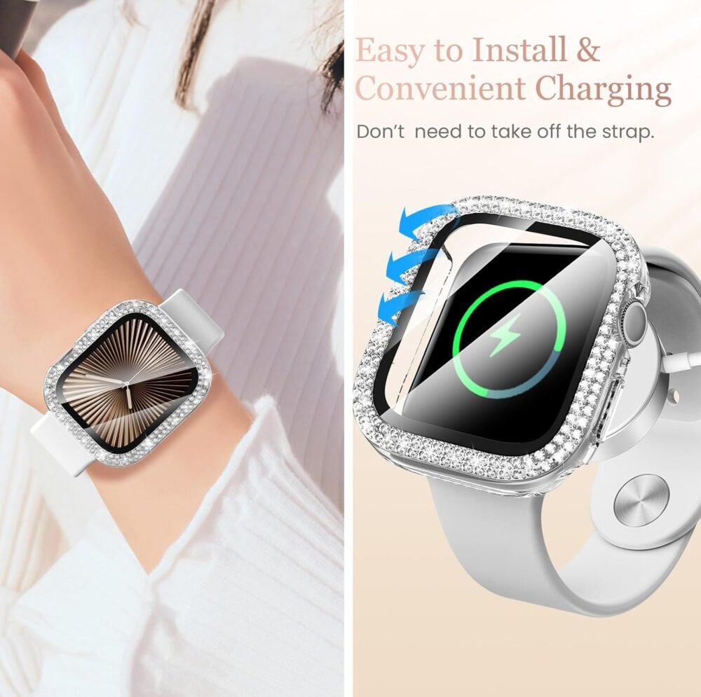 Goton Bling Screen Protector Compatible for Apple Watch Series 10 9 8 7 6 5 4 SE 2 41mm 44mm 40mm 45mm 46mm 42mm Case for Women, Glitter Diamond Rhinestone Face Cover for iWatch Accessories - Image 5