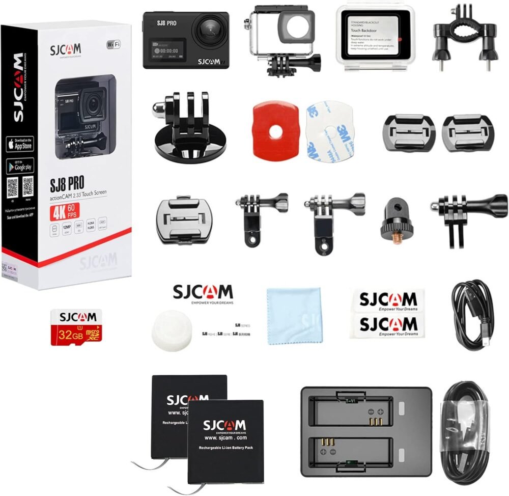 SJCAM SJ8Pro Native 4K60fps Action Camera with 170° FOV HDR, OIS Stabilization, 8X Slow-Mo Zoom, Touch Screen, Support External Mic&Remote Control, Underwater Waterproof Camera, with Helmet/Bike Kits - Image 7