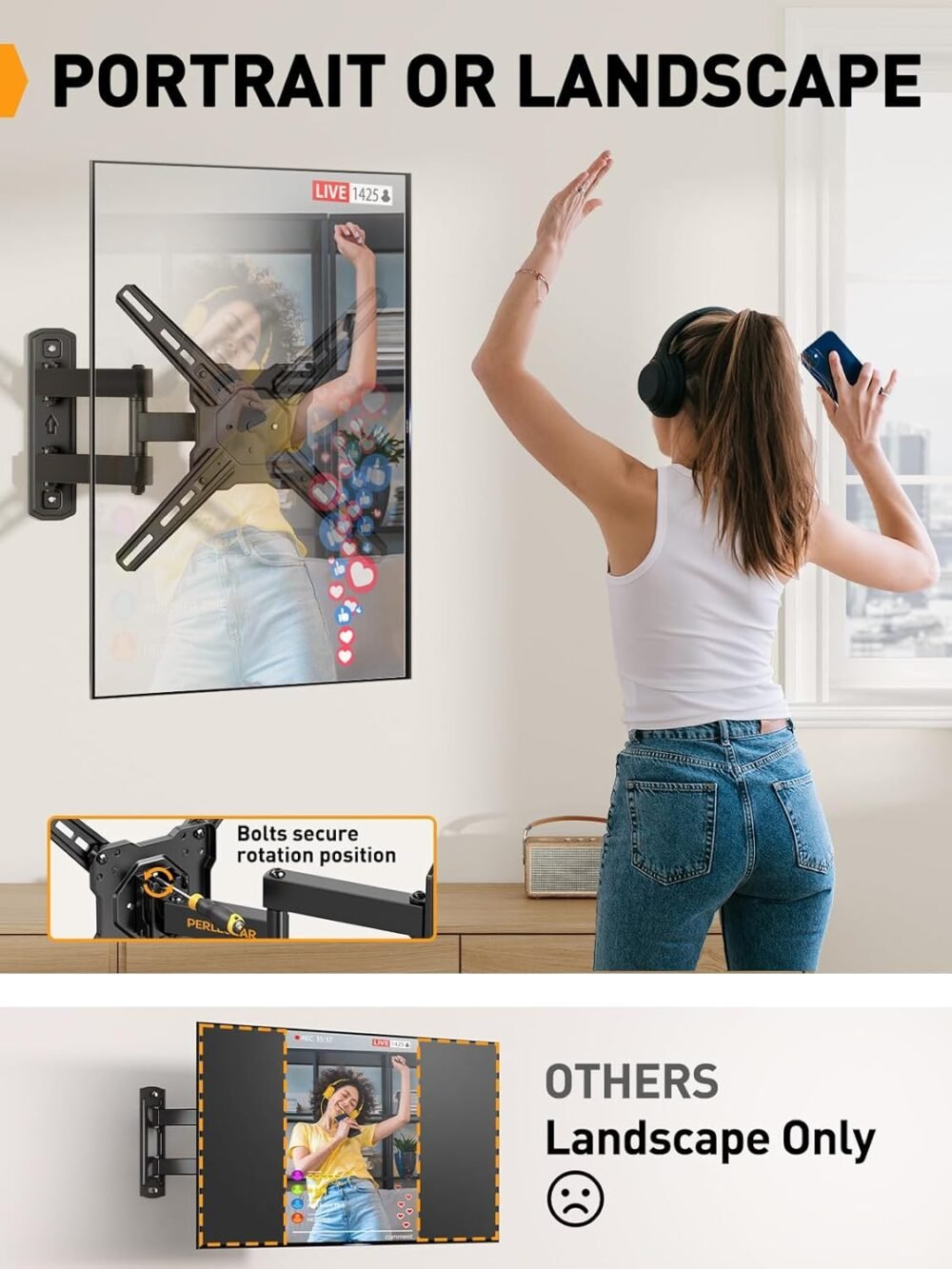 Perlegear Full Motion TV Wall Mount for Most 26–50 Inch TVs, Max VESA 300 x 300mm, TV Monitor Wall Mount Bracket with Rotation, Swivel, Tilt, Extension and Leveling Adjustment, Holds up to 55 lbs - Image 5
