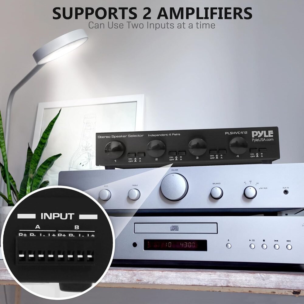 Pyle 4 Channel High Power Stereo Speaker Selector with Volume Control - Rugged and Durable Housing Construction, Cabinet Heat Sink, Plug and Play Easy Install - PLSHVC412 - Image 4