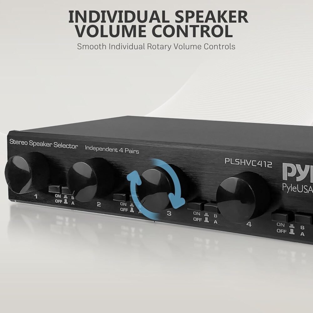 Pyle 4 Channel High Power Stereo Speaker Selector with Volume Control - Rugged and Durable Housing Construction, Cabinet Heat Sink, Plug and Play Easy Install - PLSHVC412 - Image 9