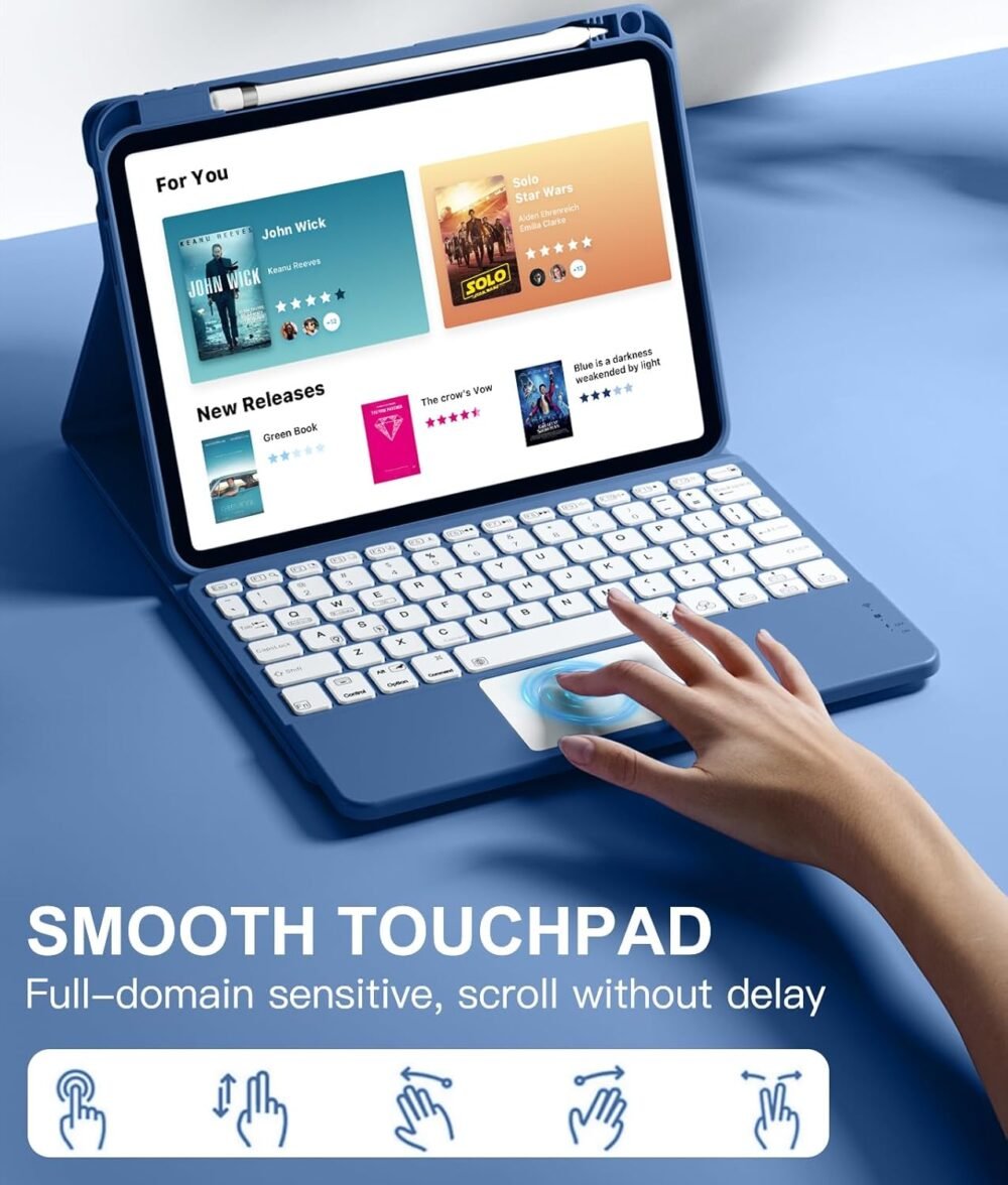 Compatible for iPad 11th 10th Generation Case with Keyboard, Folio Cover with Pencil Holder, Multi-Touch Trackpad, 7 Color Backlit, Detachable Keyboard for iPad (A16) 11th/10th Gen (Navy Blue) - Image 4