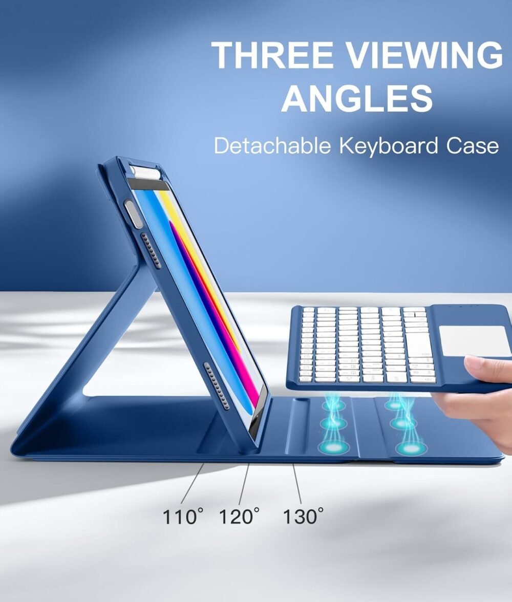 Compatible for iPad 11th 10th Generation Case with Keyboard, Folio Cover with Pencil Holder, Multi-Touch Trackpad, 7 Color Backlit, Detachable Keyboard for iPad (A16) 11th/10th Gen (Navy Blue) - Image 5