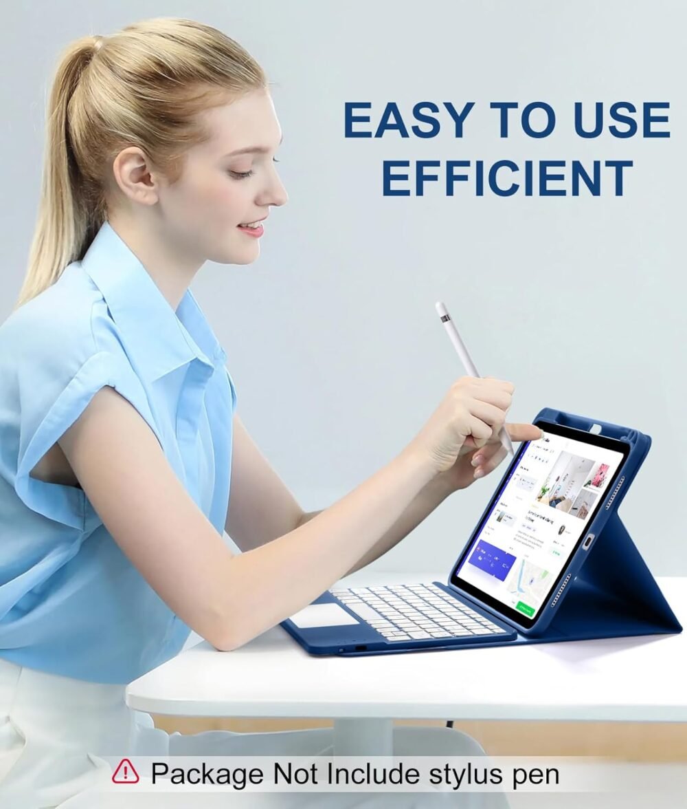 Compatible for iPad 11th 10th Generation Case with Keyboard, Folio Cover with Pencil Holder, Multi-Touch Trackpad, 7 Color Backlit, Detachable Keyboard for iPad (A16) 11th/10th Gen (Navy Blue) - Image 8