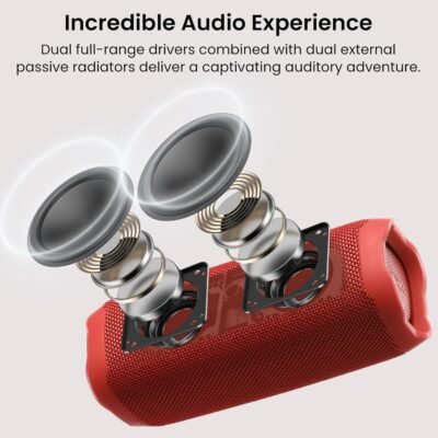 TOZO PA2 Bluetooth Speaker with Dual Drivers & Dual Bass Diaphragms, Deep Bass Loud Stereo Sound, 25H Playtime, Custom EQ App Portable Wireless Speaker for Home Outdoors Travel Red - Image 3