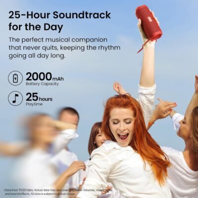 TOZO PA2 Bluetooth Speaker with Dual Drivers & Dual Bass Diaphragms, Deep Bass Loud Stereo Sound, 25H Playtime, Custom EQ App Portable Wireless Speaker for Home Outdoors Travel Red - Image 4