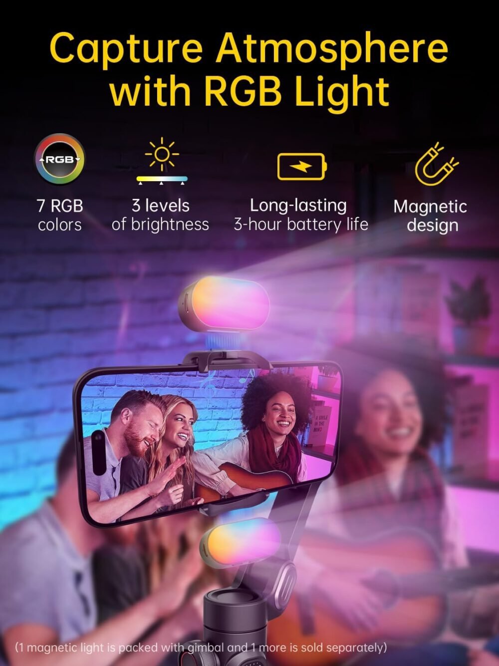 3-Axis Gimbal Stabilizer for Smartphone with RGB Magnetic Fill Light Upgraded Face Tracking Focus Wheel Foldable iPhone Gimbal for iPhone/Android Phone Stabilizer Vlog Recording Smart XE Kit - Image 3