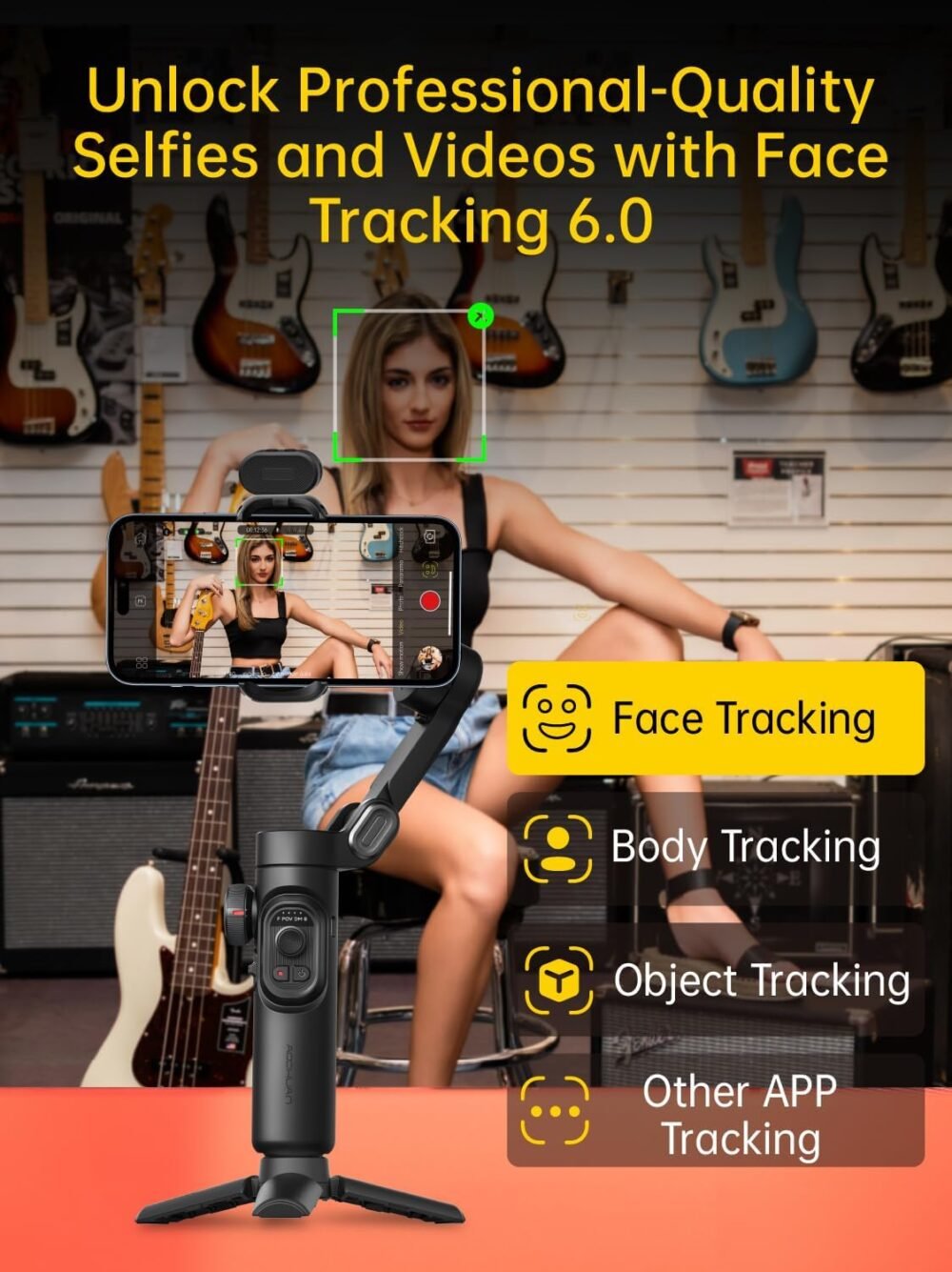 3-Axis Gimbal Stabilizer for Smartphone with RGB Magnetic Fill Light Upgraded Face Tracking Focus Wheel Foldable iPhone Gimbal for iPhone/Android Phone Stabilizer Vlog Recording Smart XE Kit - Image 5