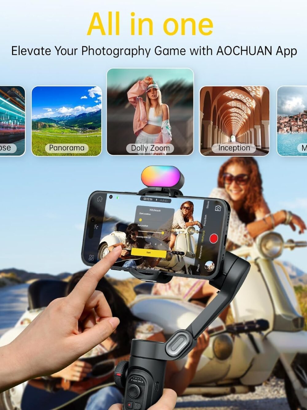 3-Axis Gimbal Stabilizer for Smartphone with RGB Magnetic Fill Light Upgraded Face Tracking Focus Wheel Foldable iPhone Gimbal for iPhone/Android Phone Stabilizer Vlog Recording Smart XE Kit - Image 7