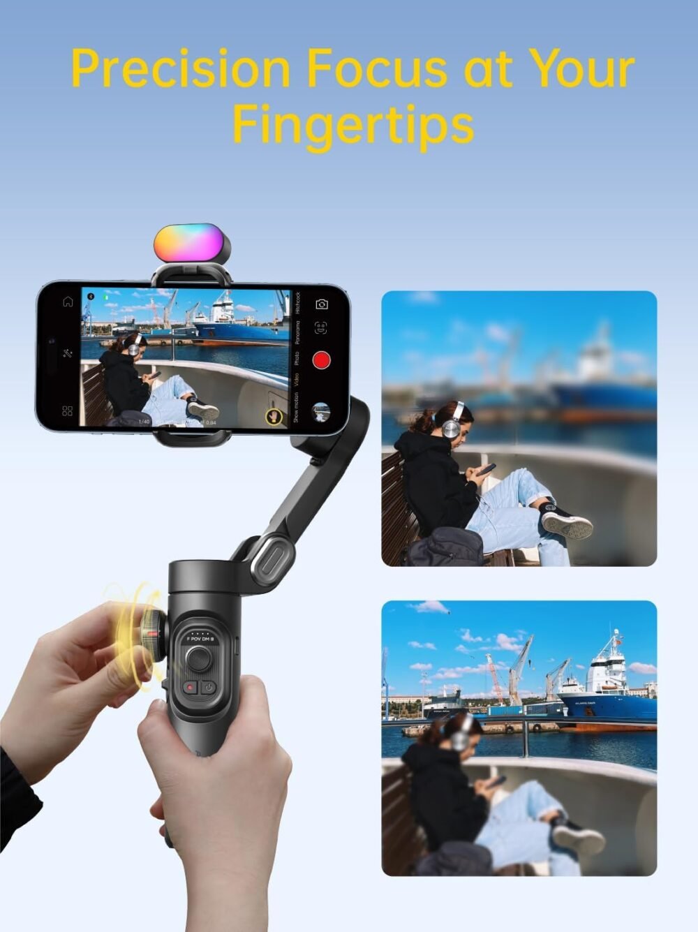 3-Axis Gimbal Stabilizer for Smartphone with RGB Magnetic Fill Light Upgraded Face Tracking Focus Wheel Foldable iPhone Gimbal for iPhone/Android Phone Stabilizer Vlog Recording Smart XE Kit - Image 8