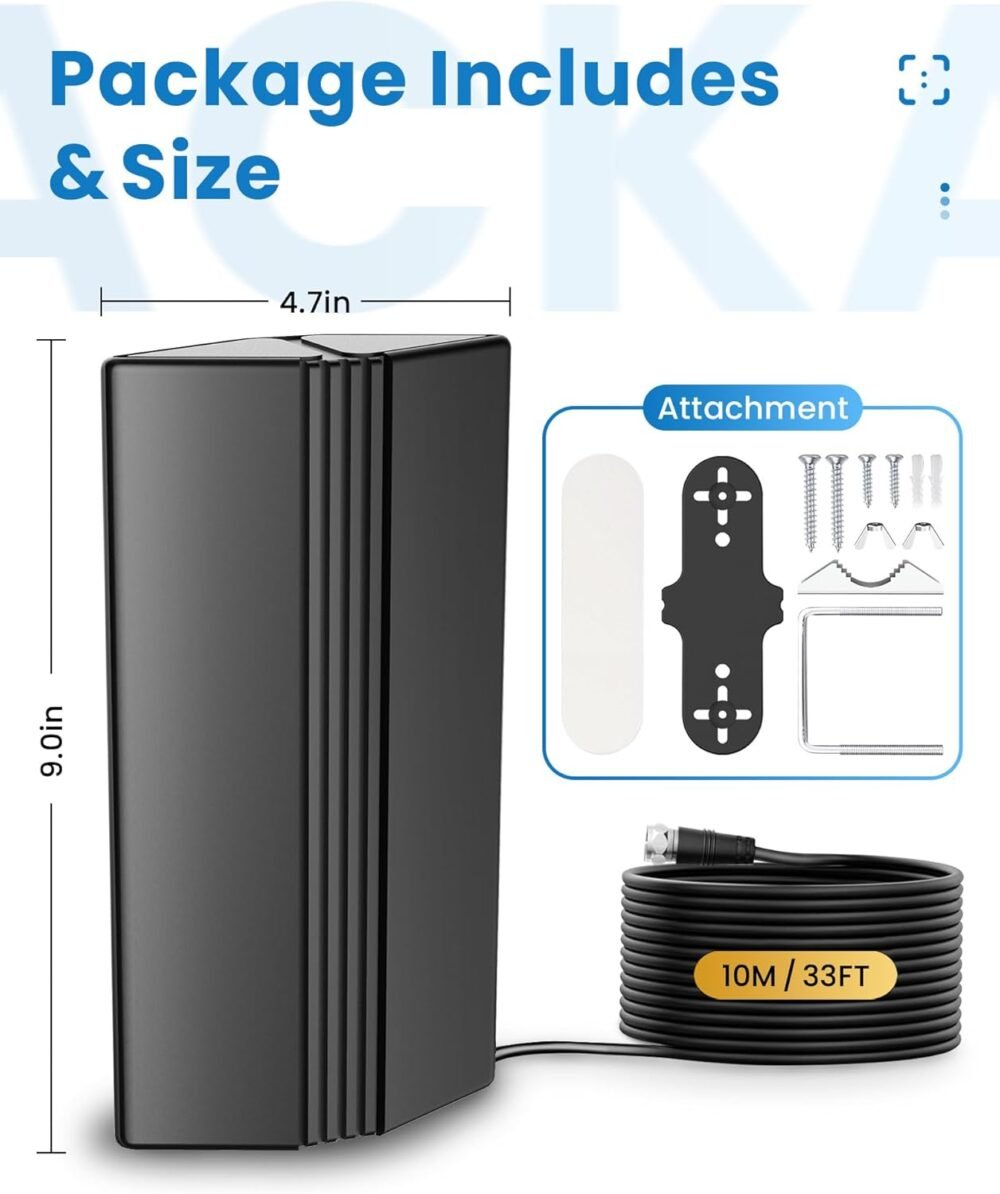 2025 TV Antenna Indoor/Outdoor 1800+ Miles - Digital HDTV Antenna with Signal Booster for Smart TVs, 4K 1080p & Local Channels, 33ft Coax Cable - Image 7