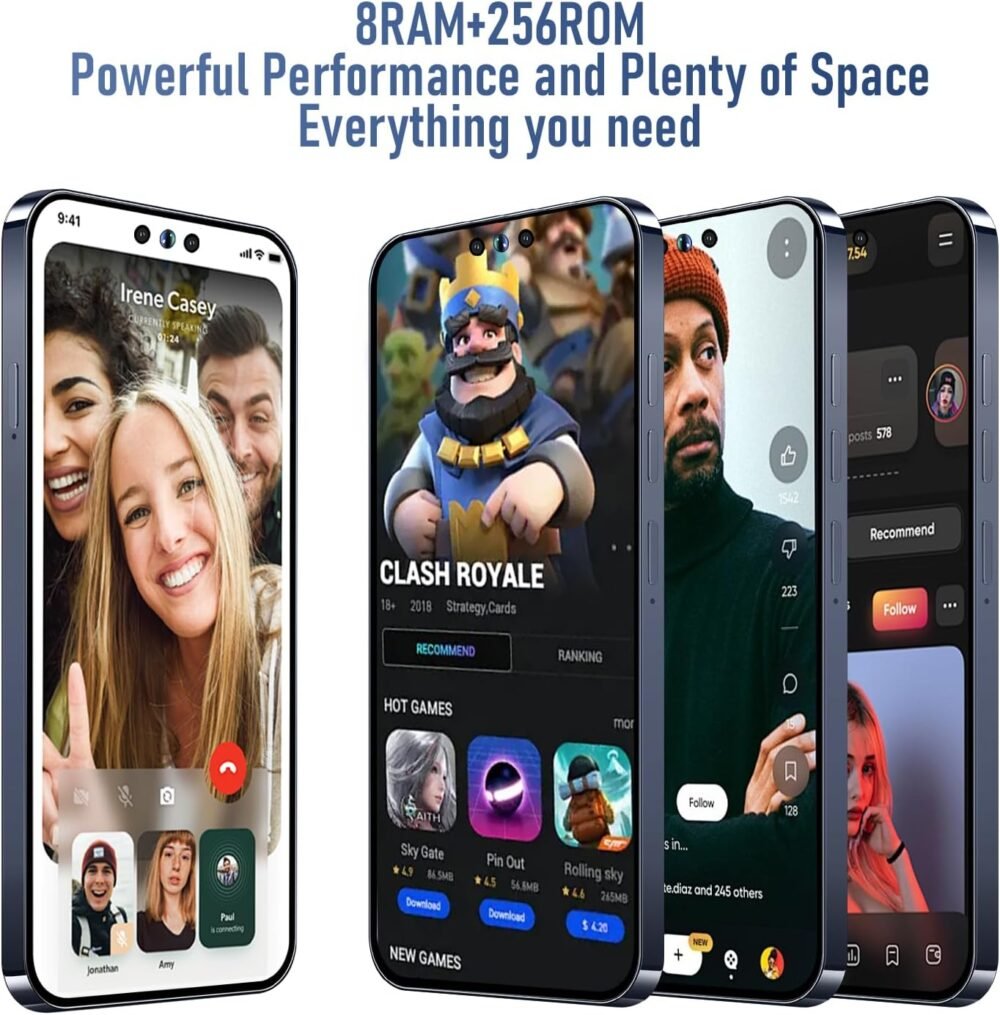 Unlocked Phone A14 PROMAX Smartphone 8GB+256GB Cell Phone 24MP+50MP Camera Pixels 6800mAh Battery for Extended Standby 6.7 inch HD Screen Mobile Phone 5G Dual SIM (Deep Blue) - Image 4