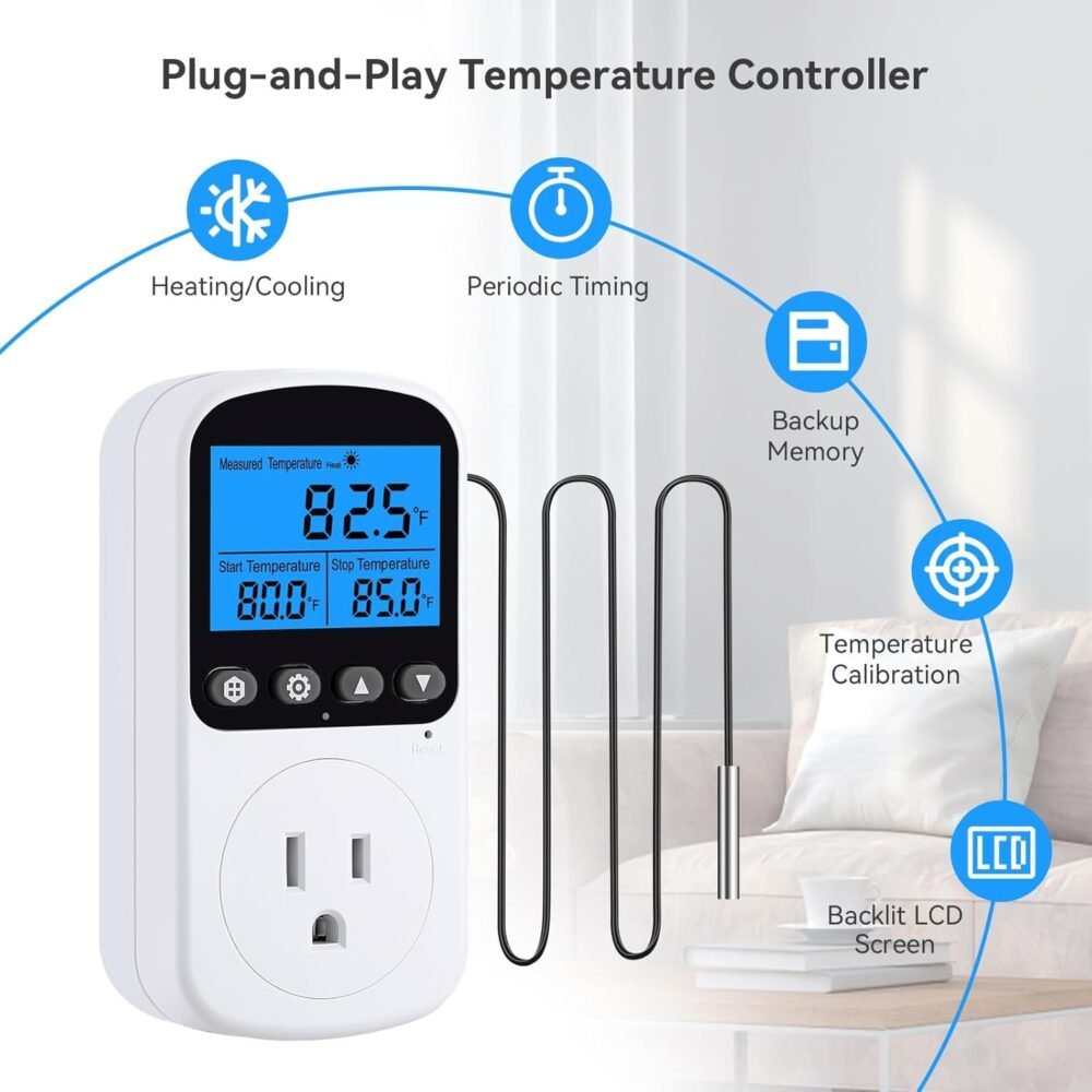 INKBIRDPLUS Plug in Temperature Controller Outlet, Smart Heating Cooling Control with 4 Timing Modes, Backlit LCD, Calibration, Ideal for Reptile, Incubation, Aquarium, Refrigerator, Home Brewing - Image 3