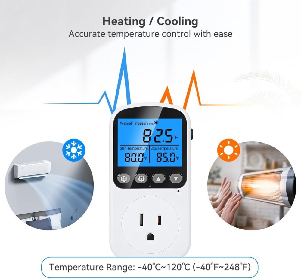 INKBIRDPLUS Plug in Temperature Controller Outlet, Smart Heating Cooling Control with 4 Timing Modes, Backlit LCD, Calibration, Ideal for Reptile, Incubation, Aquarium, Refrigerator, Home Brewing - Image 5