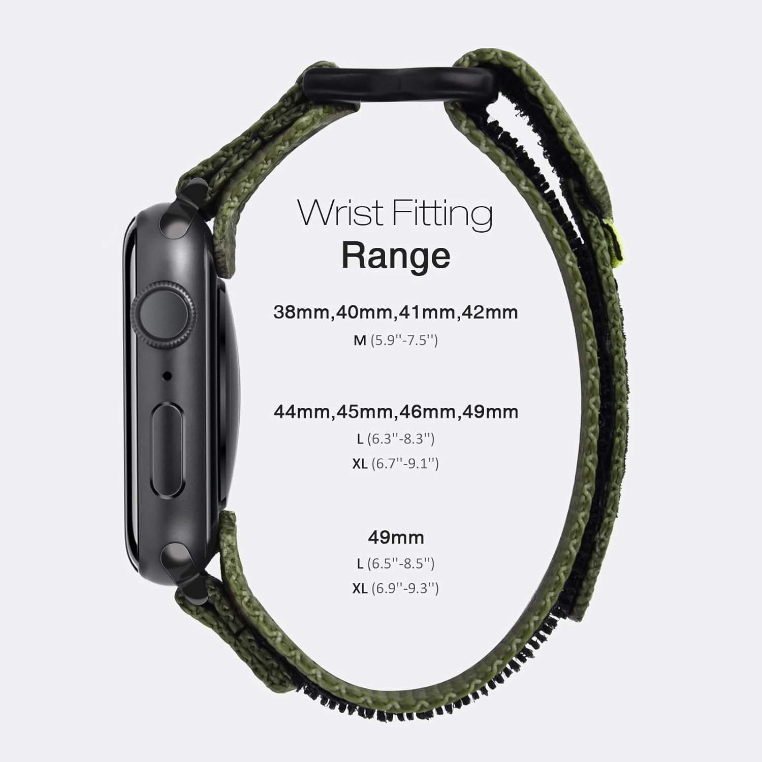 Compatible with Apple Watch Series 10 Band Series 9/8/7/6/5/4/SE/SE2/Ultra 1/2, Nylon Sports Strap with Woven Design for 49mm/46mm/45mm/44mm (L, Army Green) - Image 3