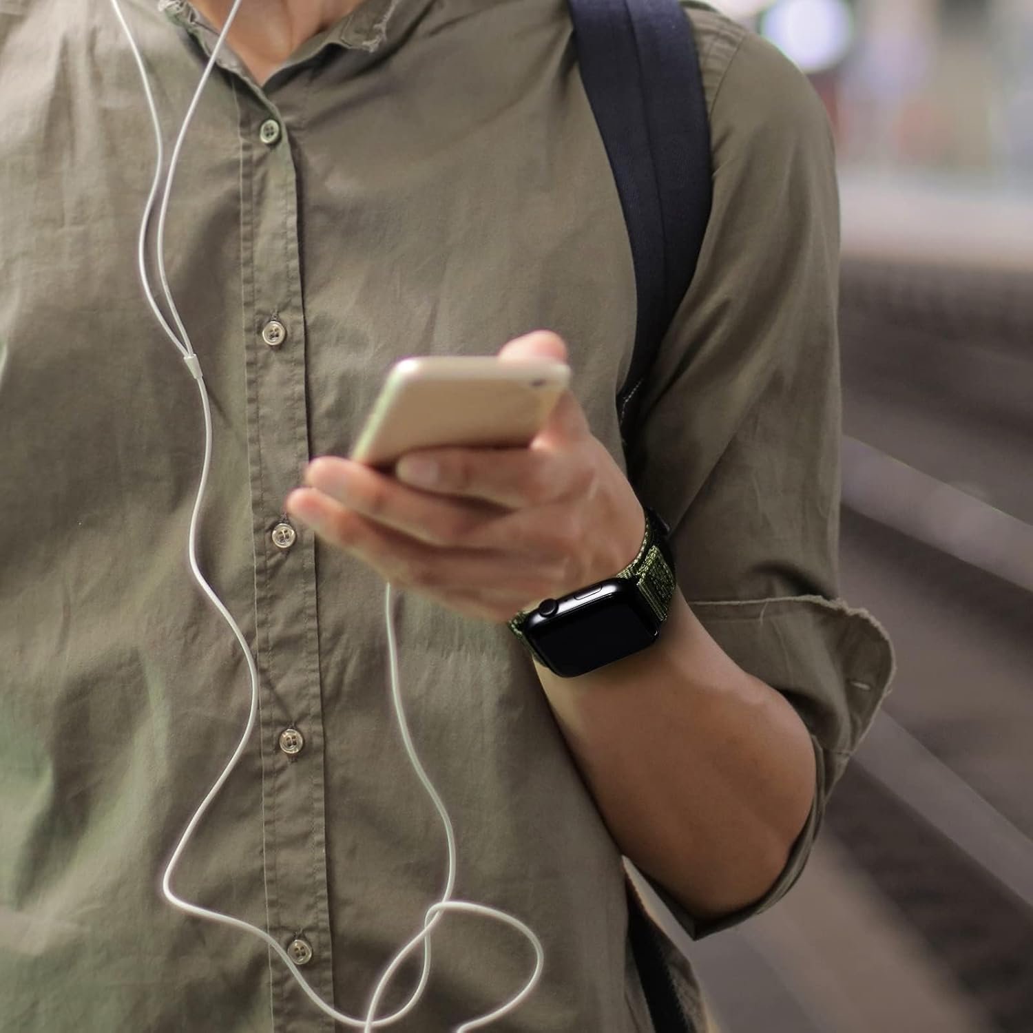 Compatible with Apple Watch Series 10 Band Series 9/8/7/6/5/4/SE/SE2/Ultra 1/2, Nylon Sports Strap with Woven Design for 49mm/46mm/45mm/44mm (L, Army Green) - Image 7