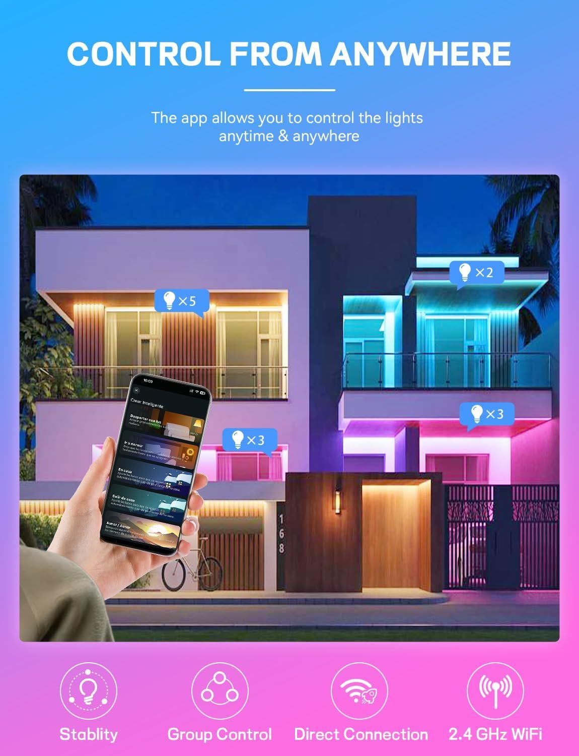 Smart Light Bulbs 4Pack with Remote, A19 E26 800LM LED Color Changing Light Bulb, WiFi & Bluetooth 5.0, Warm to Cool White, Dimmable, RGB Smart Home Lighting Work with Alexa Google Assistant - Image 4