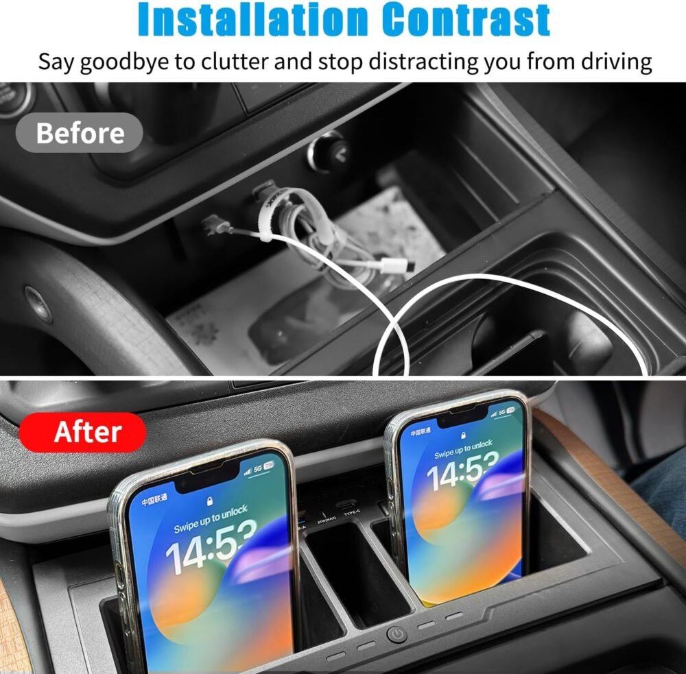 Dual Wireless Car Charger Compatible with 2020-2024 Land Rover Defender 90 110 130 15W Dual Wireless Fast Charging Smartphone Charger Tray with 27W USB & Type-C Center Console Accessories - Image 5