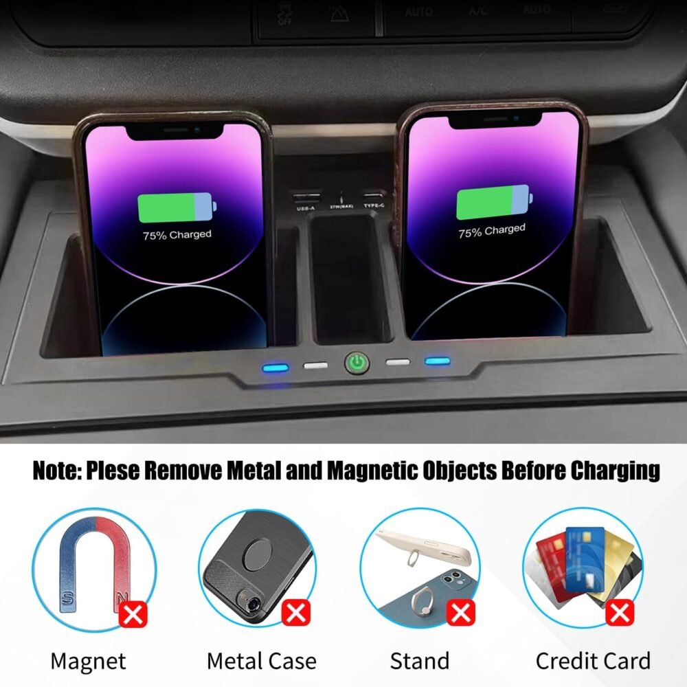 Dual Wireless Car Charger Compatible with 2020-2024 Land Rover Defender 90 110 130 15W Dual Wireless Fast Charging Smartphone Charger Tray with 27W USB & Type-C Center Console Accessories - Image 7