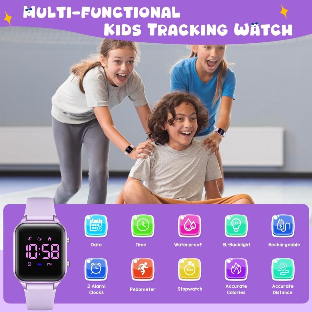 Kids Digital Watches for Boys Girls, Sports Watch with Fitness Tracker, Pedometer, Alarm Clocks, Stopwatch, No App Needed Waterproof Kids Watch, Gift for Teens Student Girls Boys Ages 5-14 - Image 3