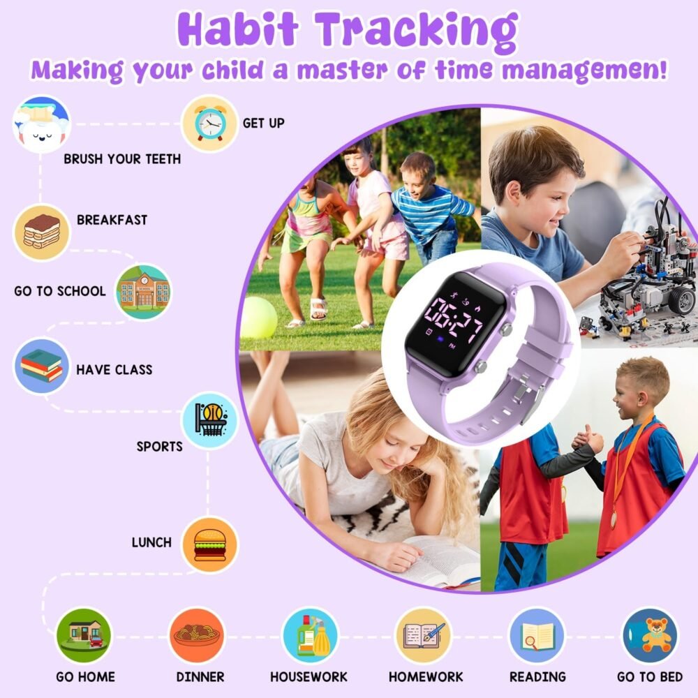 Kids Digital Watches for Boys Girls, Sports Watch with Fitness Tracker, Pedometer, Alarm Clocks, Stopwatch, No App Needed Waterproof Kids Watch, Gift for Teens Student Girls Boys Ages 5-14 - Image 6
