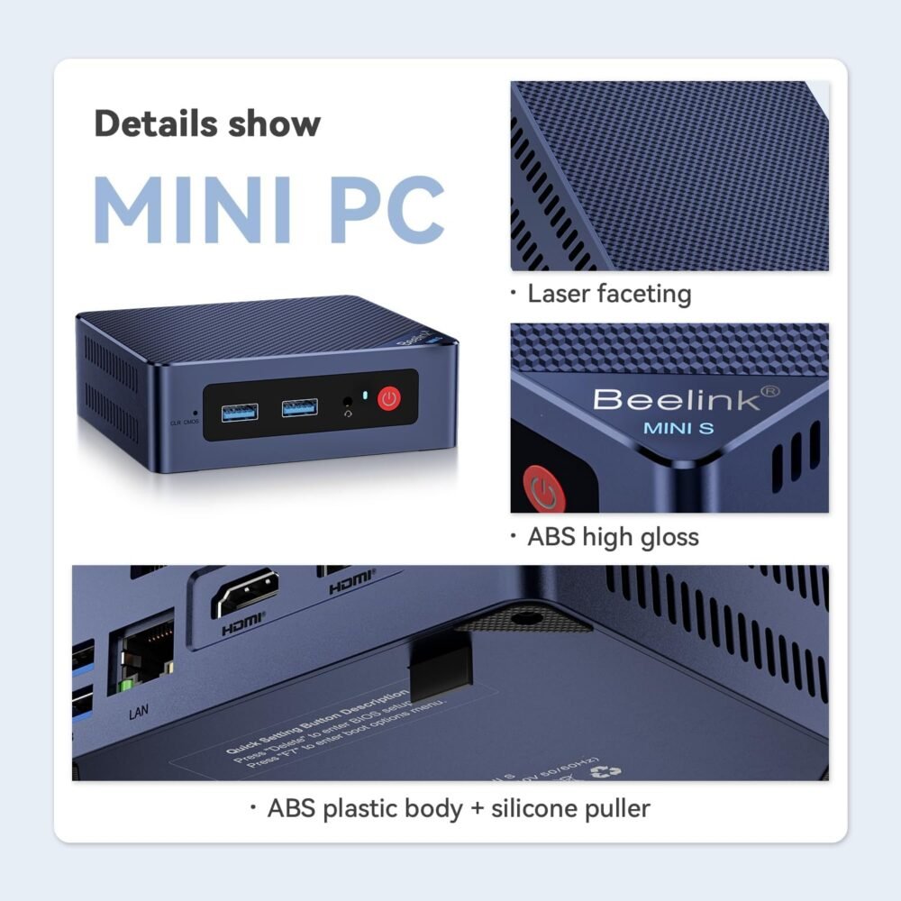 Beelink Mini PC, Mini S12 Pro Intel 12th Gen 4-Core N100(up to 3.4GHz), Mini Computer 16GB DDR4 RAM 1TB SSD, Desktop PC Dual HDMI 4K UHD/Gigabit Ethernet/WiFi6/BT5.2/HTPC - Image 4