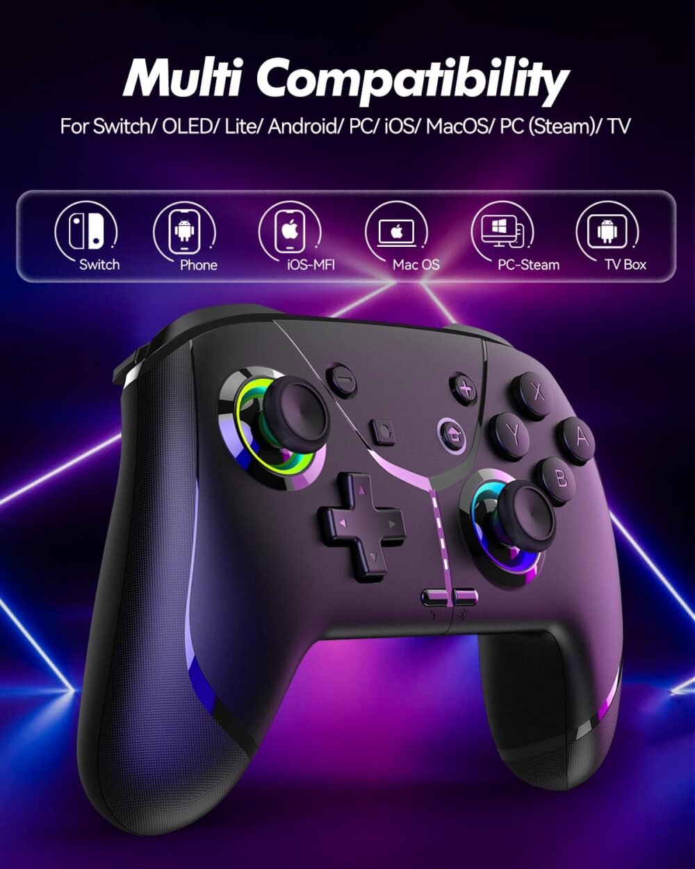 Wireless Switch Controller for Nintendo Switch/Lite/OLED, Bluetooth Game Controller for iPhone/Android/Mobile Phone/PC/Steam/Mac/iPad/TV with Macro/Vibration/Motion Control/Turbo/800mAh Battery - Image 3