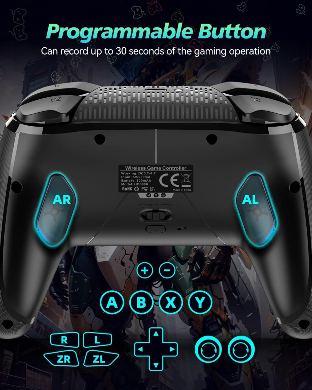 Wireless Switch Controller for Nintendo Switch/Lite/OLED, Bluetooth Game Controller for iPhone/Android/Mobile Phone/PC/Steam/Mac/iPad/TV with Macro/Vibration/Motion Control/Turbo/800mAh Battery - Image 4