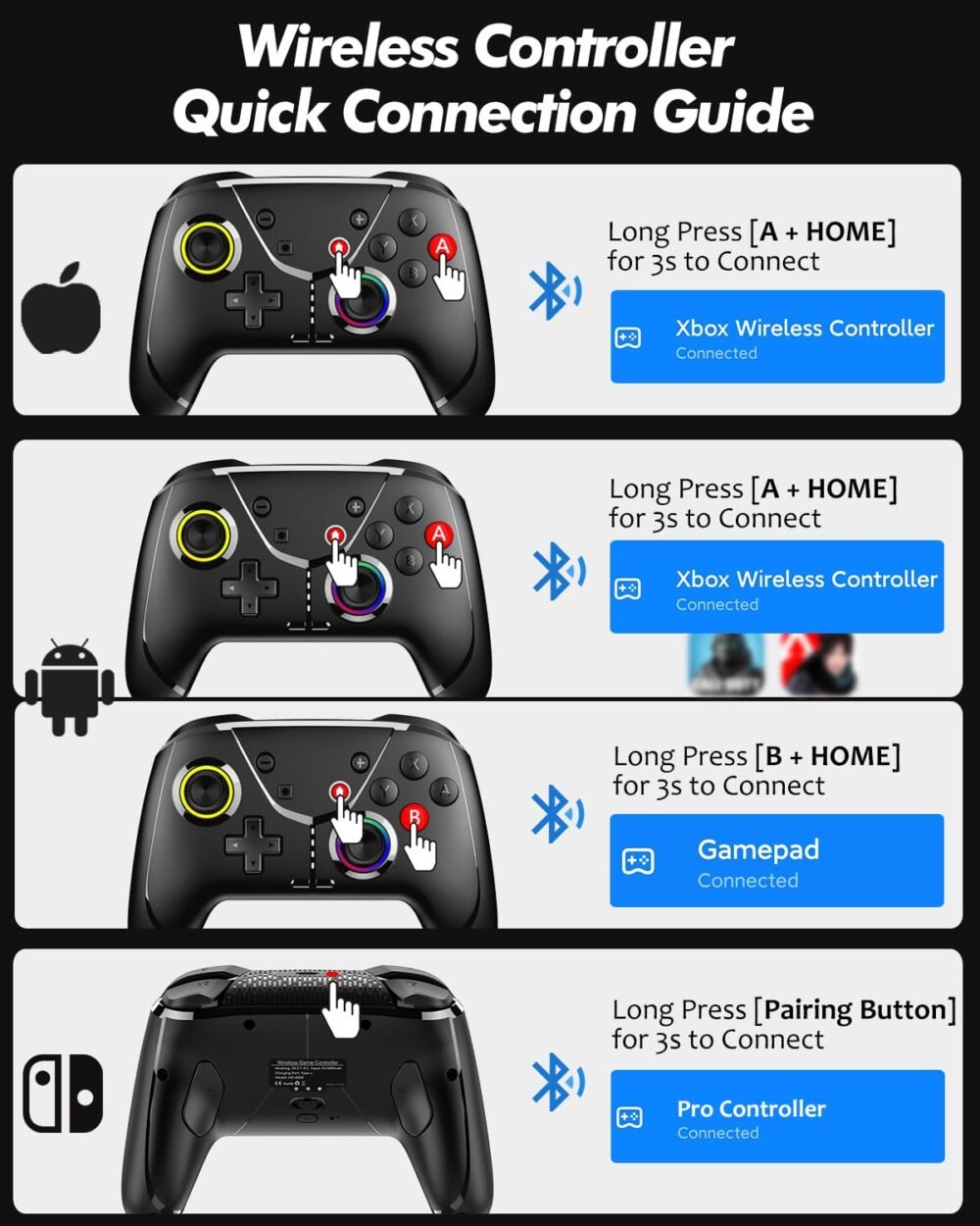 Wireless Switch Controller for Nintendo Switch/Lite/OLED, Bluetooth Game Controller for iPhone/Android/Mobile Phone/PC/Steam/Mac/iPad/TV with Macro/Vibration/Motion Control/Turbo/800mAh Battery - Image 7