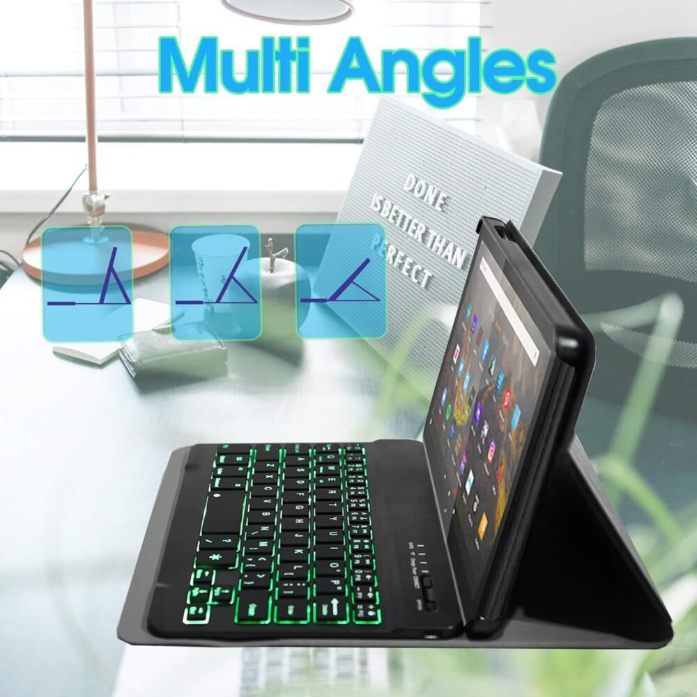 Case with Keyboard for Amazon Fire HD 8 & 8 Plus (2024 Release), Detachable Rechargeable Backlit Keyboard Case with Type-C Cable for HD 8 14th (Black) - Image 5