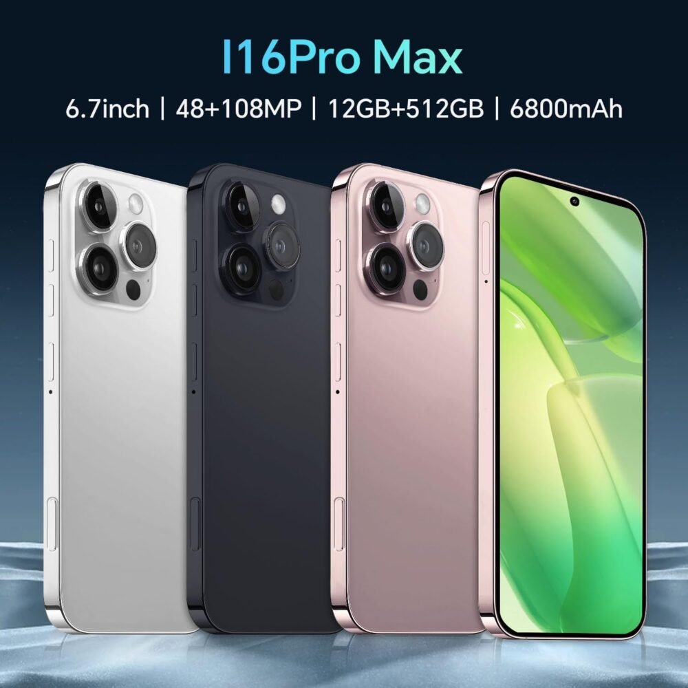 Unlocked Cell Phones A16Pro MAX Smartphone,12+512GB Android 14, 48MP+108MP Camera Android Phone, 6800mAh Battery, 6.7" HD Screen, Android 14.0,Face ID/Fingerprint Lock/Dual SIM/GPS/5G(Blue) - Image 3