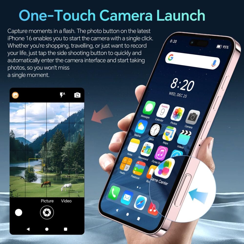 Unlocked Cell Phones A16Pro MAX Smartphone,12+512GB Android 14, 48MP+108MP Camera Android Phone, 6800mAh Battery, 6.7" HD Screen, Android 14.0,Face ID/Fingerprint Lock/Dual SIM/GPS/5G(Blue) - Image 5
