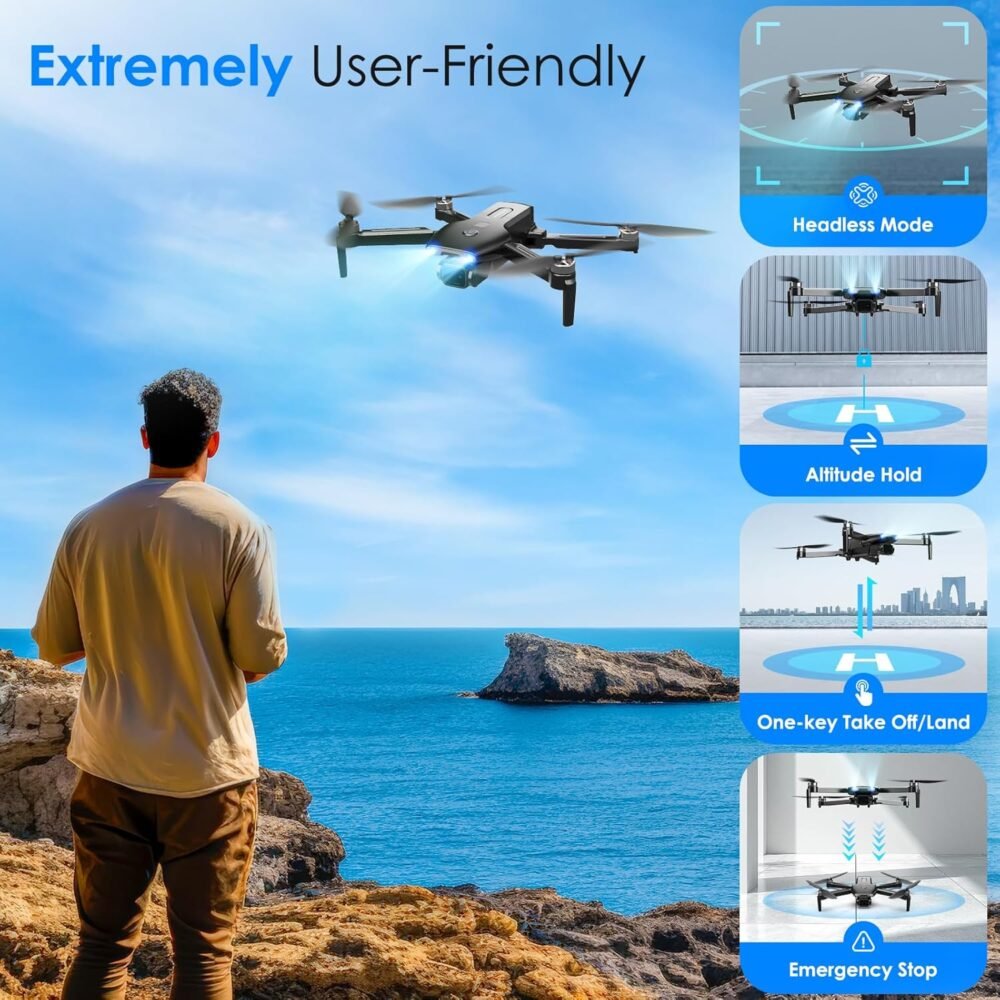 Drone with Camera, Brushless Motor 1080P FPV Drone with 2 Batteries, One Key Take Off/Land, 360 Flips, Waypoint Fly, Altitude Hold, Gravity Control, Foldable Mini Drones for Kids Adults, Beginner - Image 8
