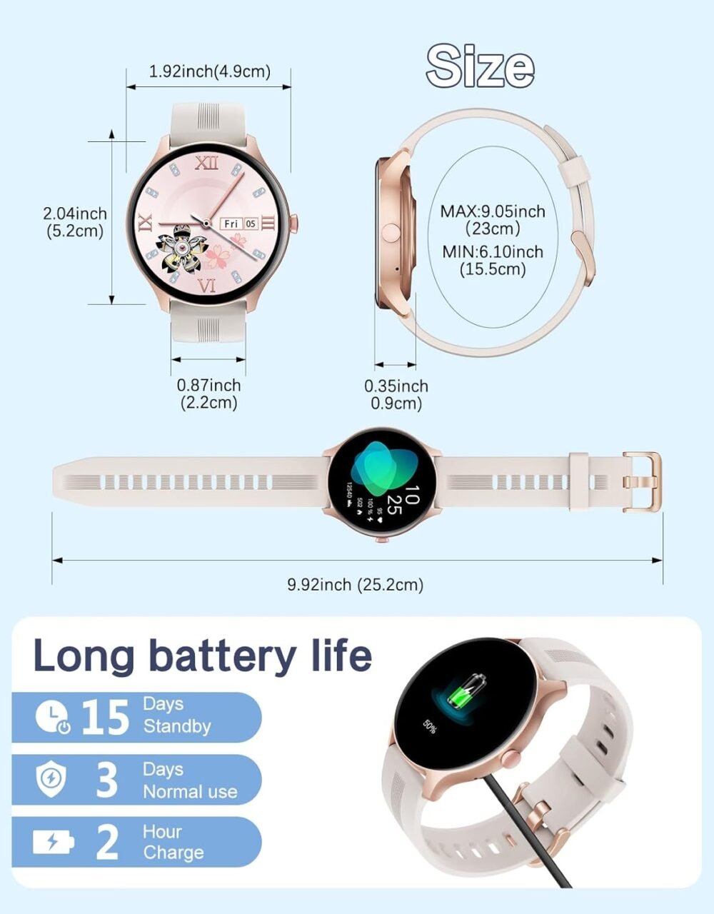 HUAKUA Smart Watches for Women Men (Answer/Make Calls) Compatible with iPhone/Android Phones, Round Smartwatch Fitness Tracker with Heart Rate Monitor Sleep/Steps Tracker Waterproof (Starlight/Gold) - Image 8